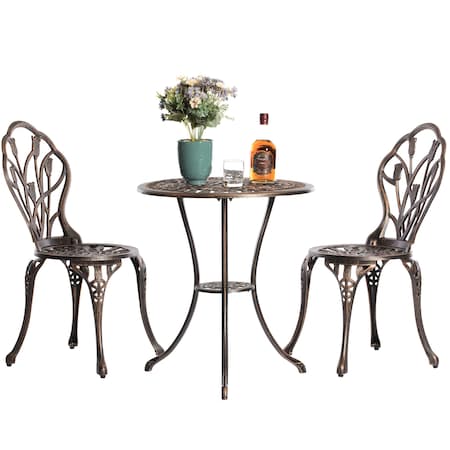 Gardenised Indoor and Outdoor Bronze Dinning Set 2 Chairs with 1 Table Bistro Patio Cast Aluminum. QI003961.BZ